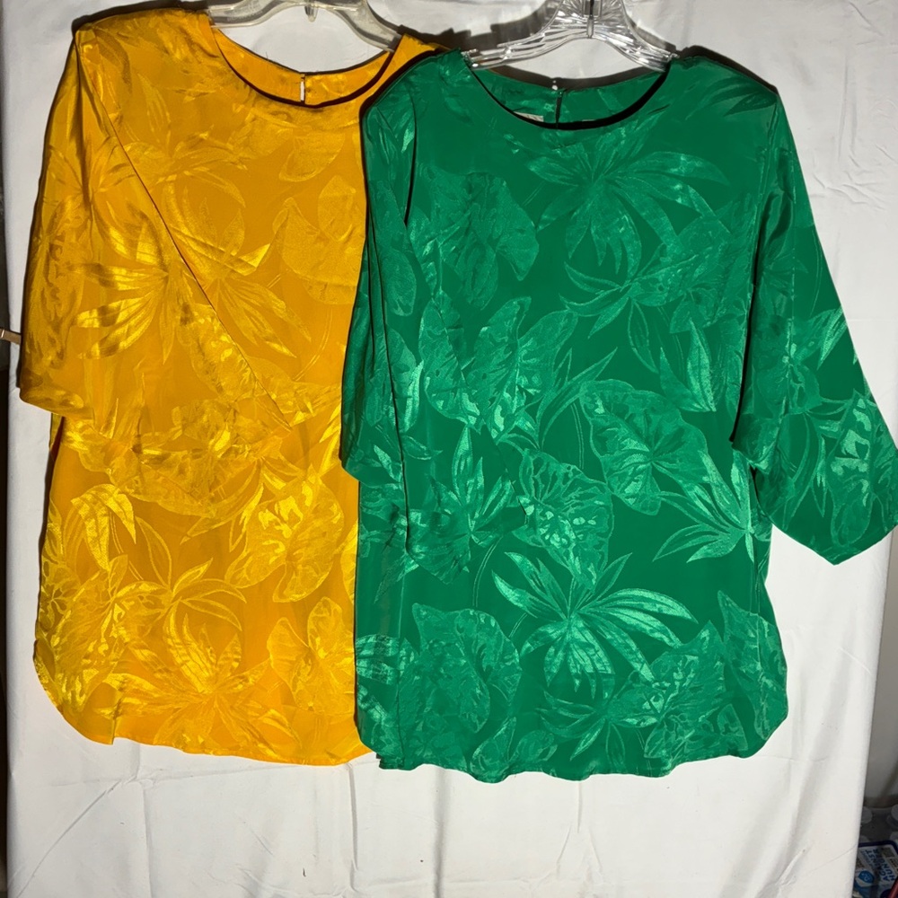 Floral Patterned Green and Yellow Women's Tops